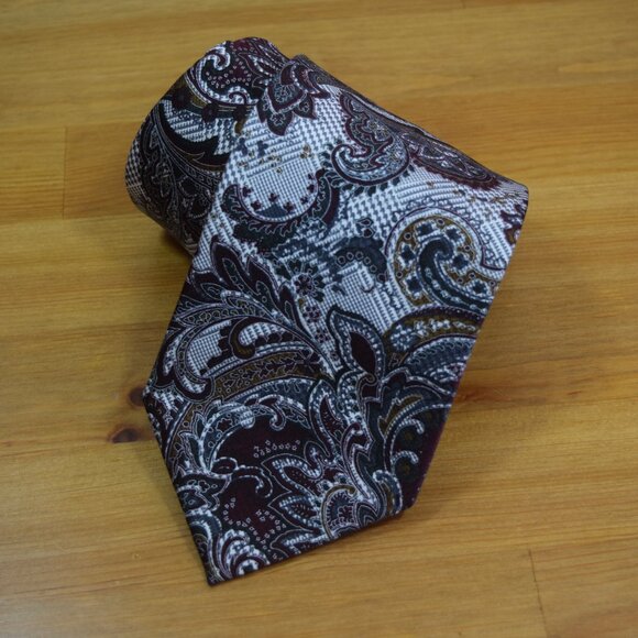 $590 BRIONI Handmade Burgundy Silver Floral Geometric Silk Tie Paisley Italy XL - Picture 6 of 13